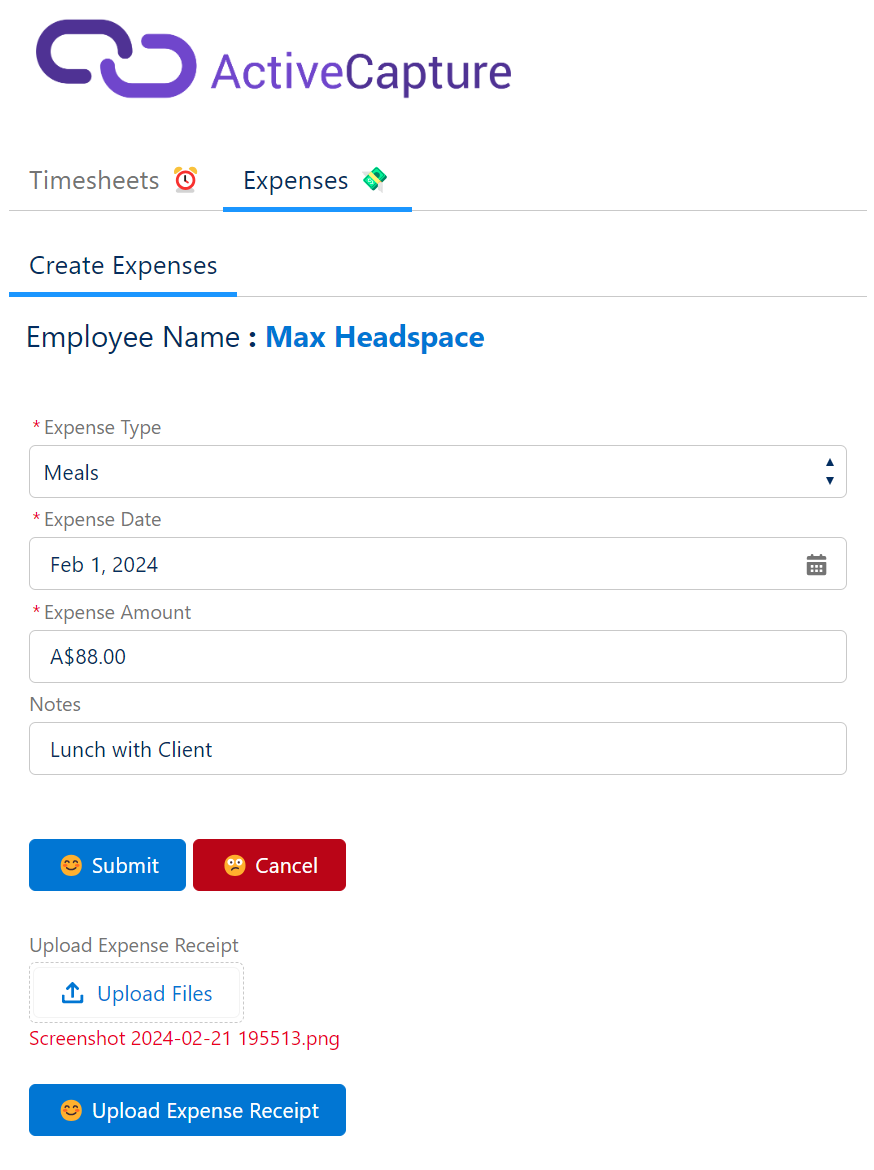 ActiveCapture Expense Tracking View for Employees